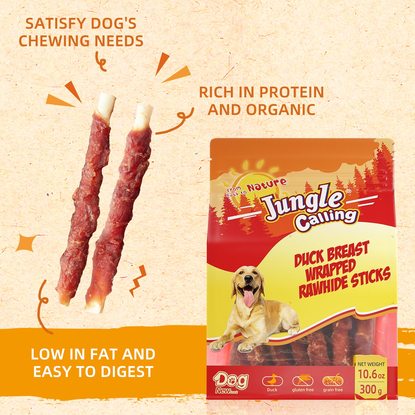 Duck Breast Wrapped Rawhide Sticks for Dogs, Grain-Free Natural Chewy Treats Picky Dogs, Puppy Chews Snacks,10.6 oz