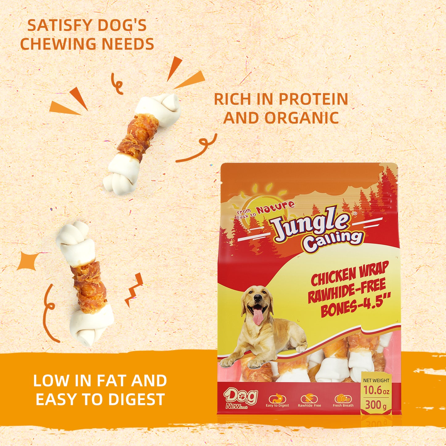 Rawhide Free Bones with Chicken for Medium & Large Dogs, Long Lasting Dog Chew Bones (6 Bones)