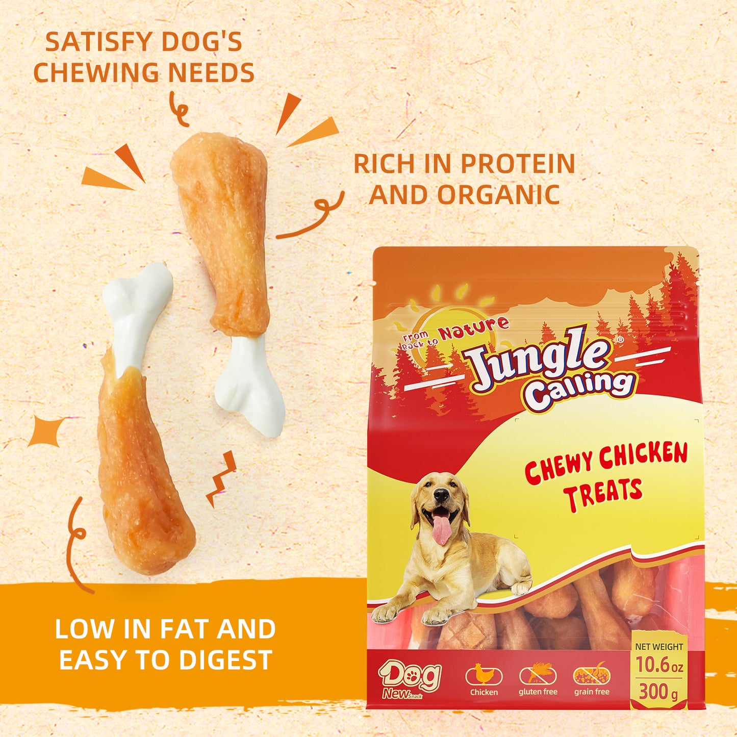 Chewy Chicken Dog Treats Rawhide Free Real Chicken Calcium Bone, Teeth Clean Breath Fresh Dog Training Treats