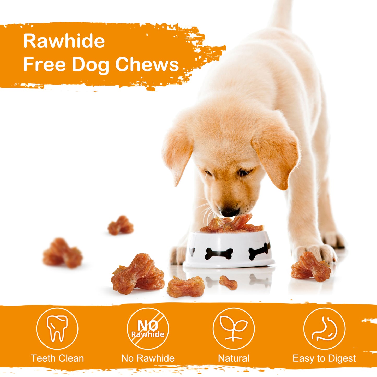 Rawhide Free Dog Chew Treats, Real Chicken Wrapped Peanut Butter Bones, Teeth Clean Chewy Training Snacks, 6 oz