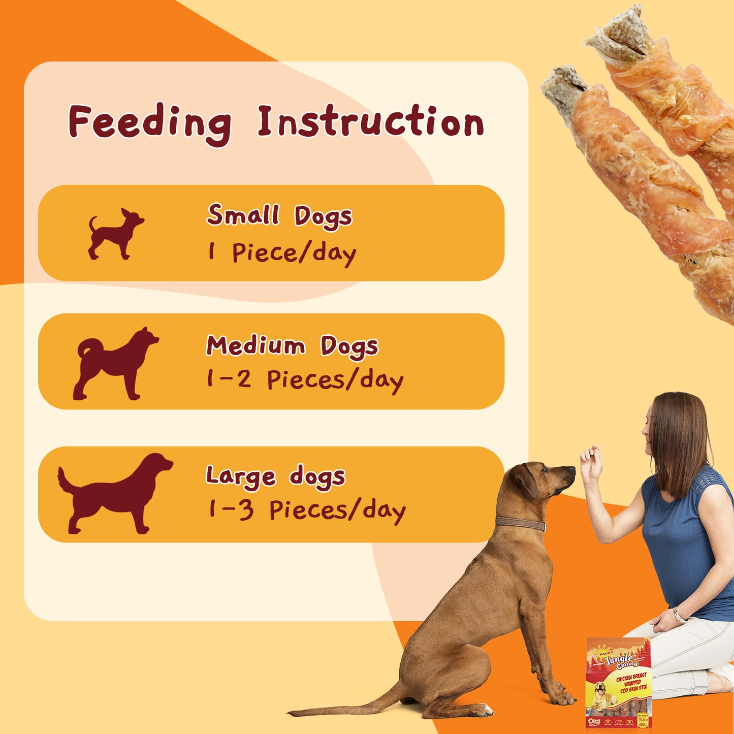 Dog Treats, High Protein Dog Chewy Treats Healthy Teeth and Coat, Chicken Wrapped Cod Skin Sticks, Rawhide Free Cod Fish Skin Treats for Dogs, 10.6 oz