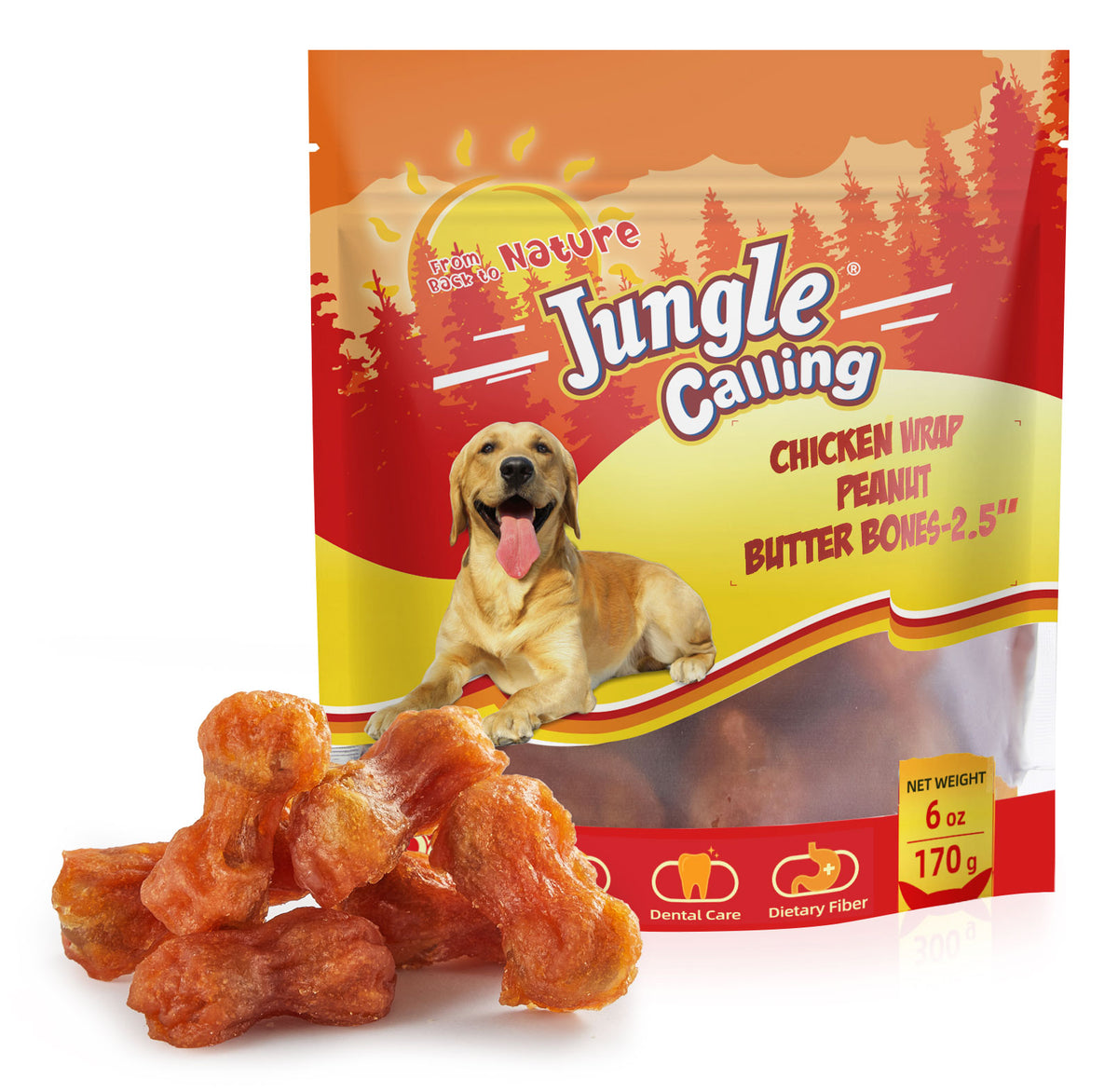 Jungle Calling Chicken Wrap Peanut Butter Bones, Rawhide-Free, 2.5 Inch (packaging)