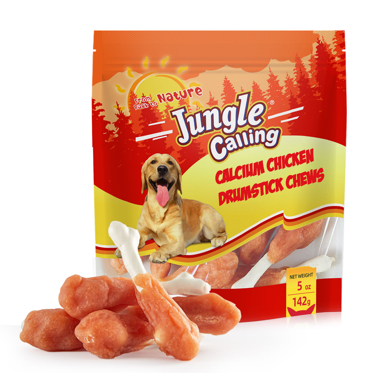 Jungle Calling Chewy Chicken Dog Treats Rawhide Free Real Chicken Calcium Bone, Teeth Clean Breath Fresh Dog Training Treats,5oz
