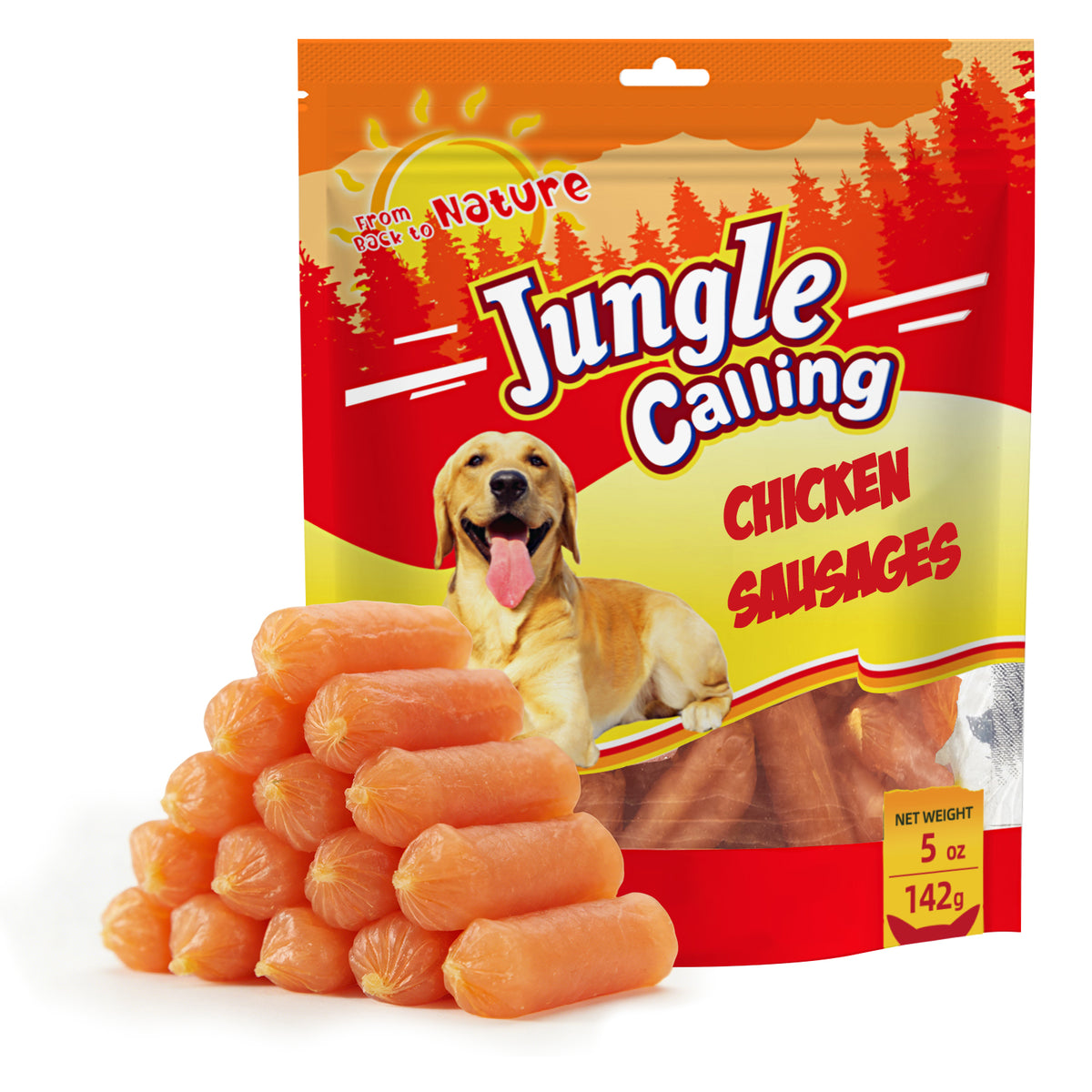 Jungle Calling Chicken Sausage Dog Treats Chicken Jerky Training Treats, Slow Roasted Snacks for Medium and Large Dogs Chewy Treats, 5oz