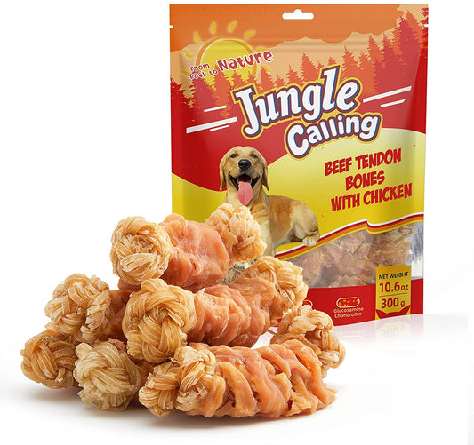 Beef Tendons for Dogs, Chicken Wrapped Tendons Dog Chews Long Lasting Hip and Joint Supplement for Dogs with Glucosamine (Knotted Bone)