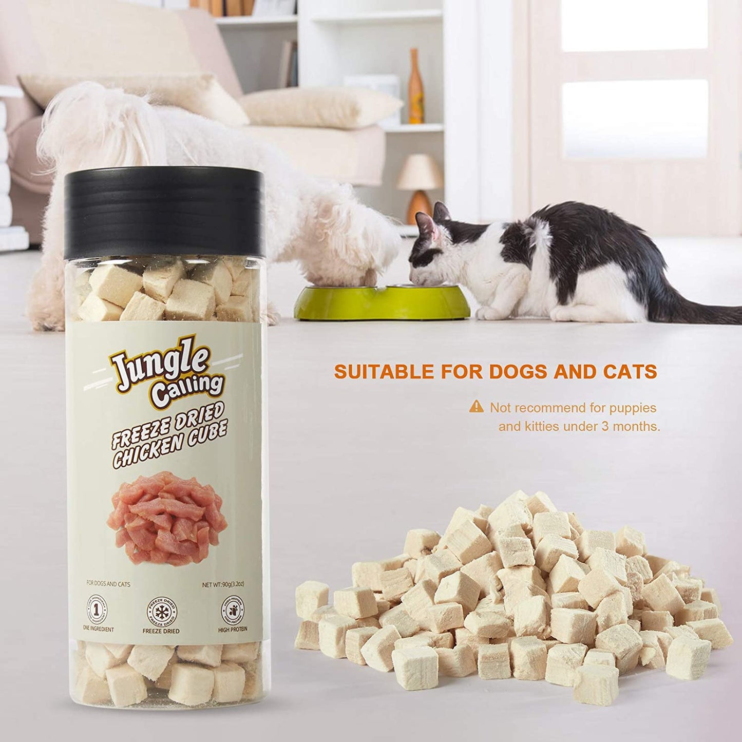 Freeze Dried Cat and Dog Treats, Grain Free, Raw Single Ingredient Chicken, High Protein Snacks for Training (Chicken Cube)