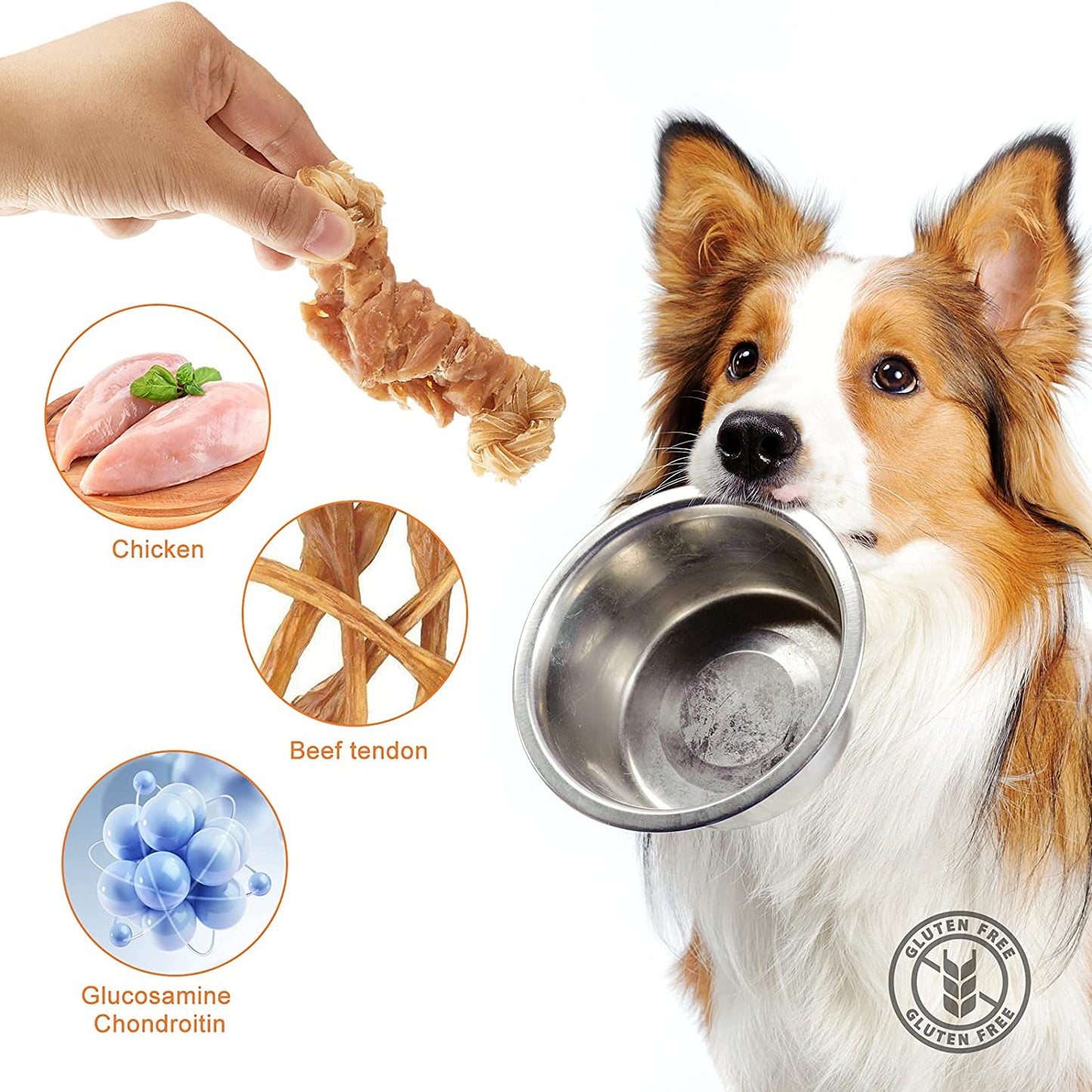 Beef Tendons for Dogs, Chicken Wrapped Tendons Dog Chews Long Lasting Hip and Joint Supplement for Dogs with Glucosamine (Knotted Bone)