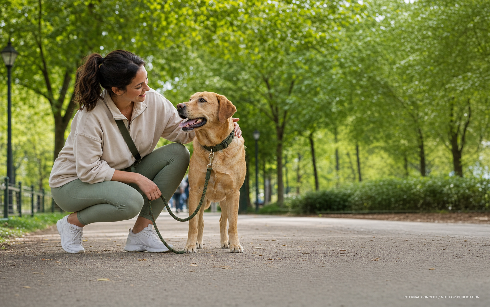 A dog and person sharing a reward pause in a park.