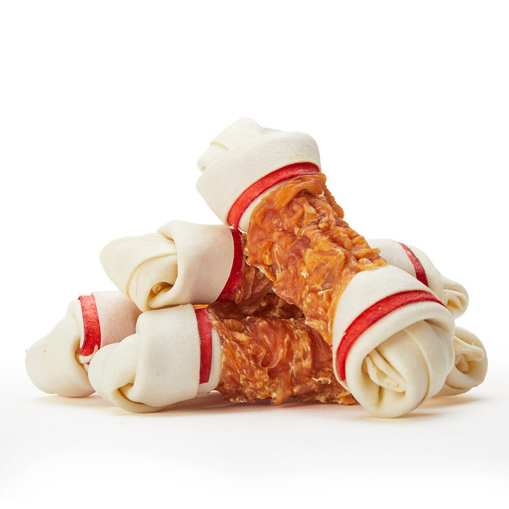Jungle Calling Chicken Wrapped Rawhide Knot Bones, Long Lasting Dog Chews